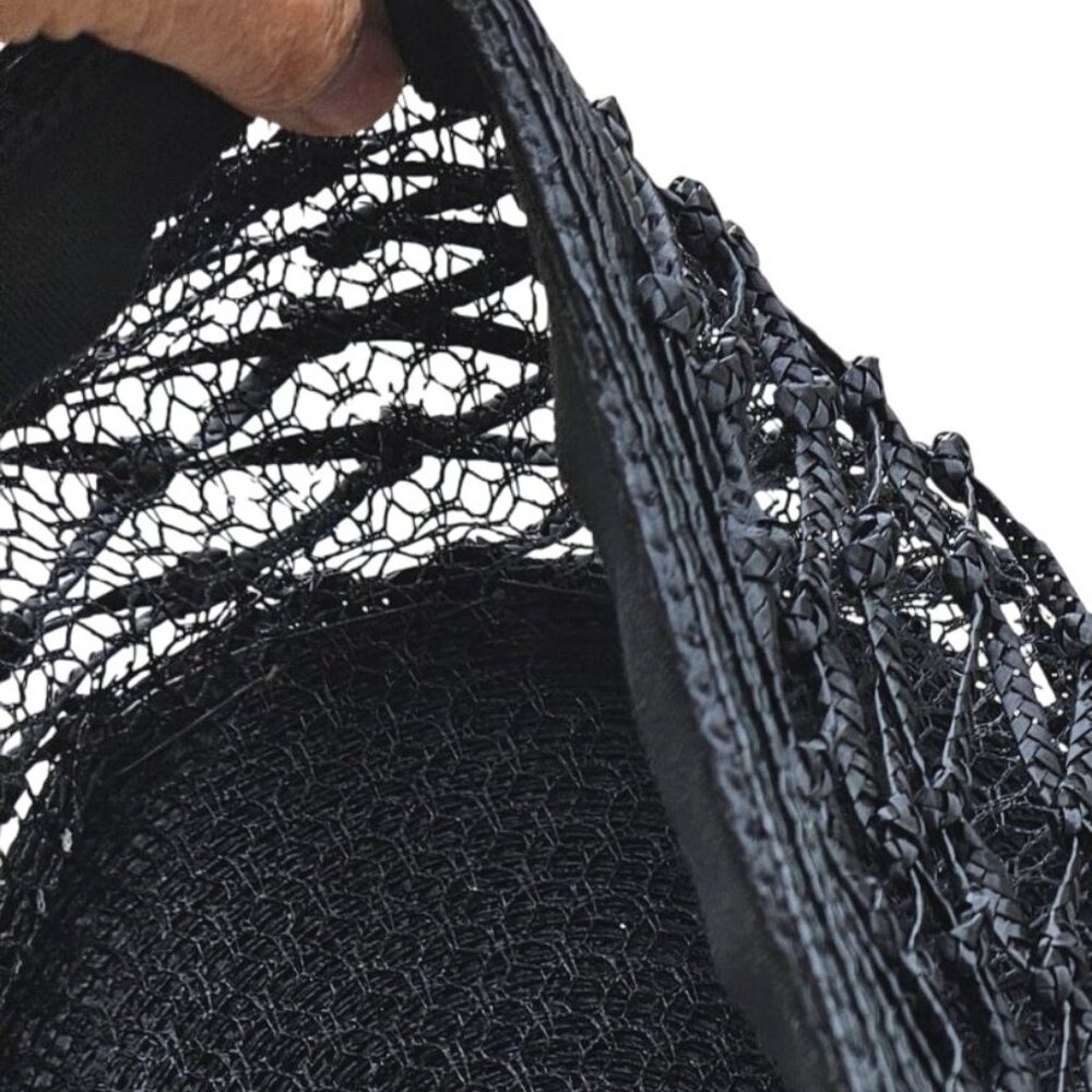 Vintage Black Woven Straw Pillbox Cage Hat Buffums Pinehurst 22" 1960s - Picture 4 of 12